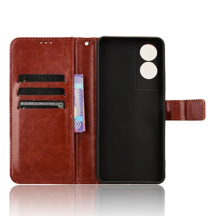 Wholesale Phone Case for TCL 50 5G PU Leather Wallet Stand Crazy Horse Texture Phone Cover - Brown
