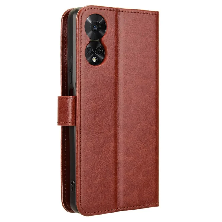 Wholesale Phone Case for TCL 50 5G PU Leather Wallet Stand Crazy Horse Texture Phone Cover - Brown