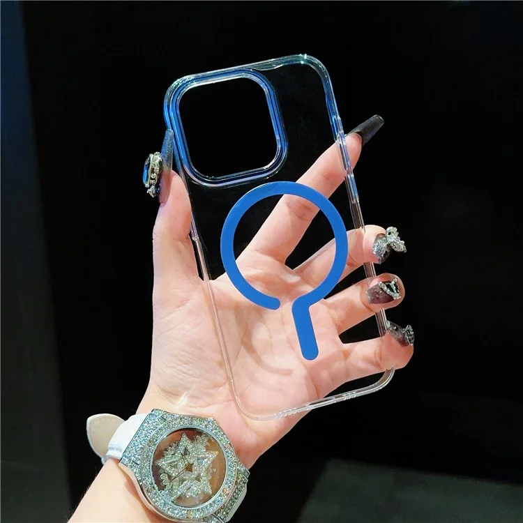 For iPhone 14 Pro Max Case TPU+PC Defender Magnetic Clear Phone Cover - Sapphire