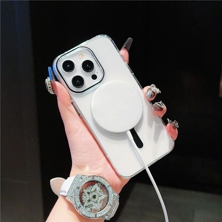 For iPhone 14 Pro Max Case TPU+PC Defender Magnetic Clear Phone Cover - Sapphire