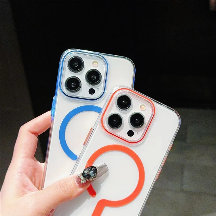 For iPhone 14 Pro Max Case TPU+PC Defender Magnetic Clear Phone Cover - Sapphire