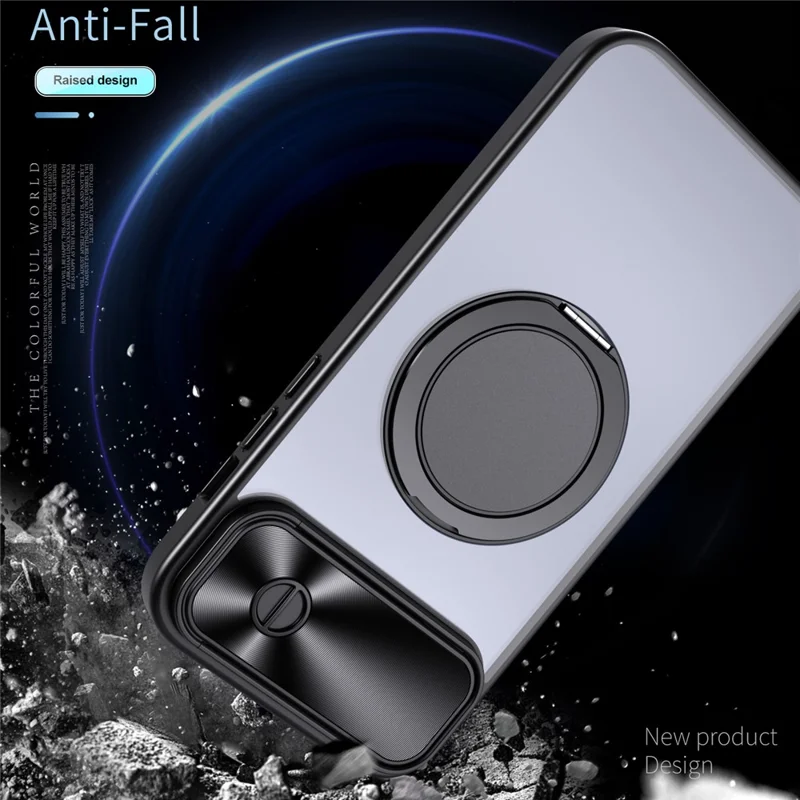 Funda para iPhone 13 / 14 Compatible con MagSafe con Soporte de Patada, Carcasa de Teléfono en PC Duro con Protector Deslizante para Lente - Negro