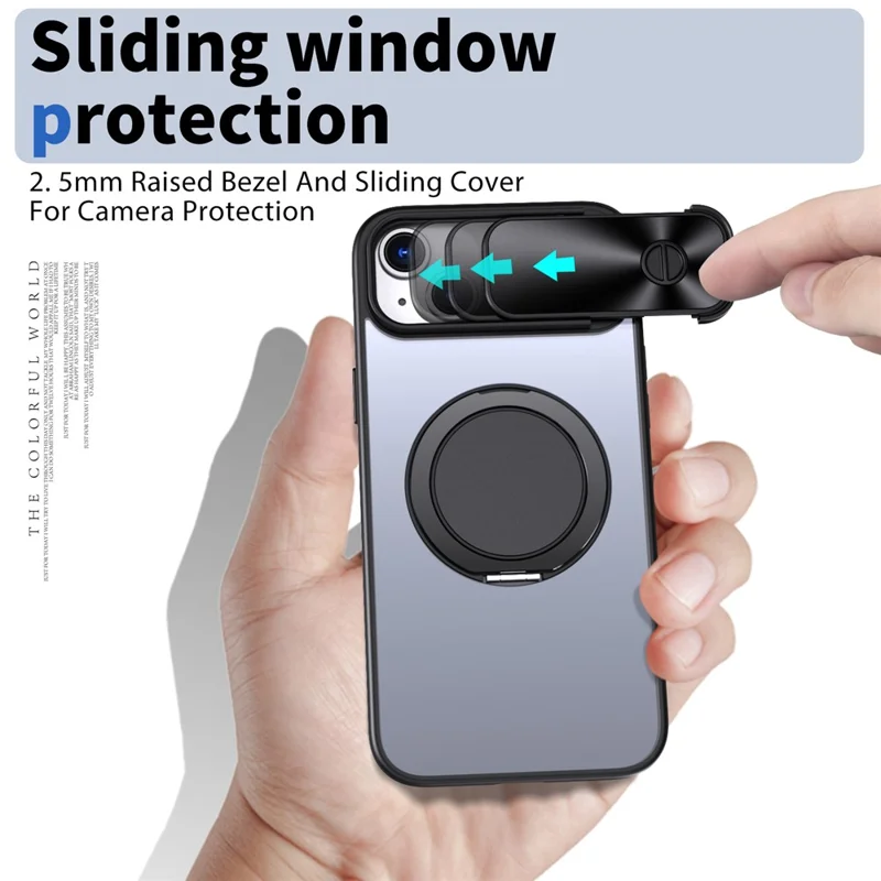 Funda para iPhone 13 / 14 Compatible con MagSafe con Soporte de Patada, Carcasa de Teléfono en PC Duro con Protector Deslizante para Lente - Negro