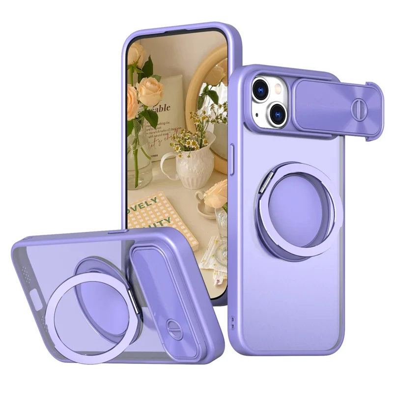 Für Iphone 13 / 14 Fall Kompatibel Mit Magsafe Kickstand Hard PC -telefonabdeckung Mit Schiebelobjektivschutz - Helles Lila