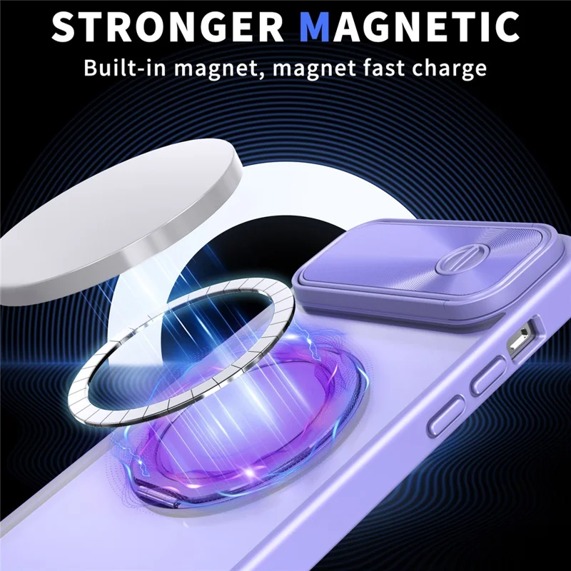 Für Iphone 13 / 14 Fall Kompatibel Mit Magsafe Kickstand Hard PC -telefonabdeckung Mit Schiebelobjektivschutz - Helles Lila