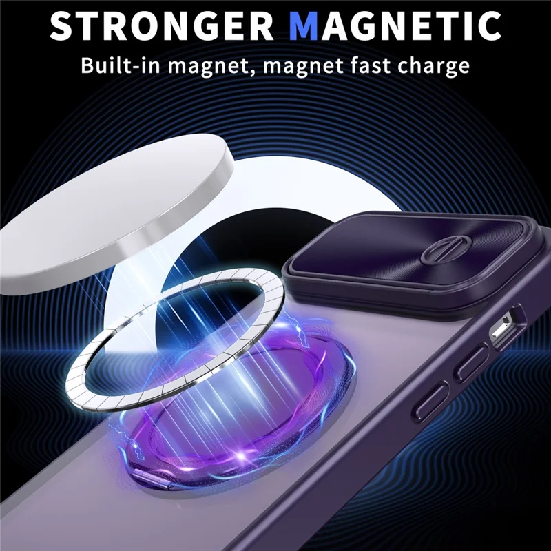 Für Iphone 13 / 14 Fall Kompatibel Mit Magsafe Kickstand Hard PC -telefonabdeckung Mit Schiebelobjektivschutz - Lila