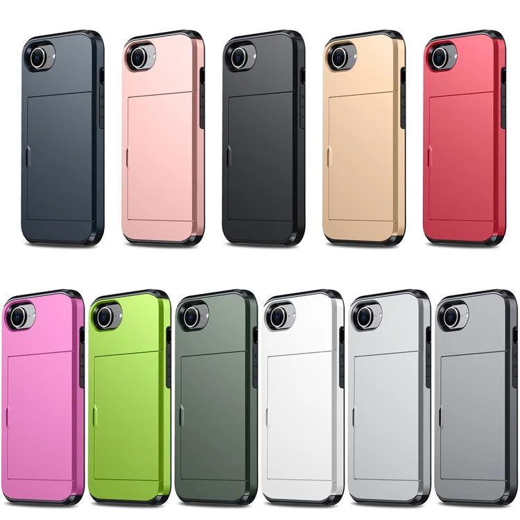 For iPhone 16e Case TPU + PC Dual Layer Armor Phone Cover with Sliding Card Slot - Rose Gold