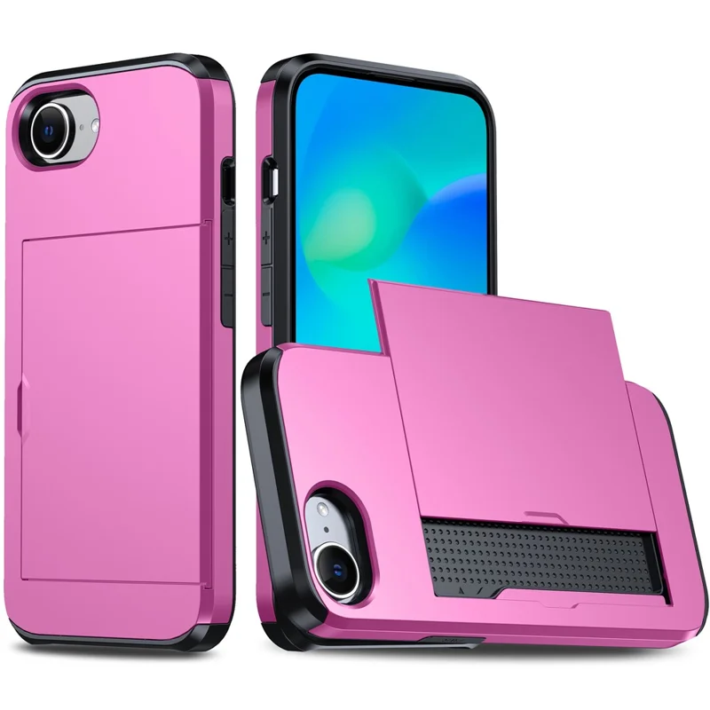For iPhone 17e / 16e Case TPU + PC Dual Layer Armor Phone Cover with Sliding Card Slot - Pink