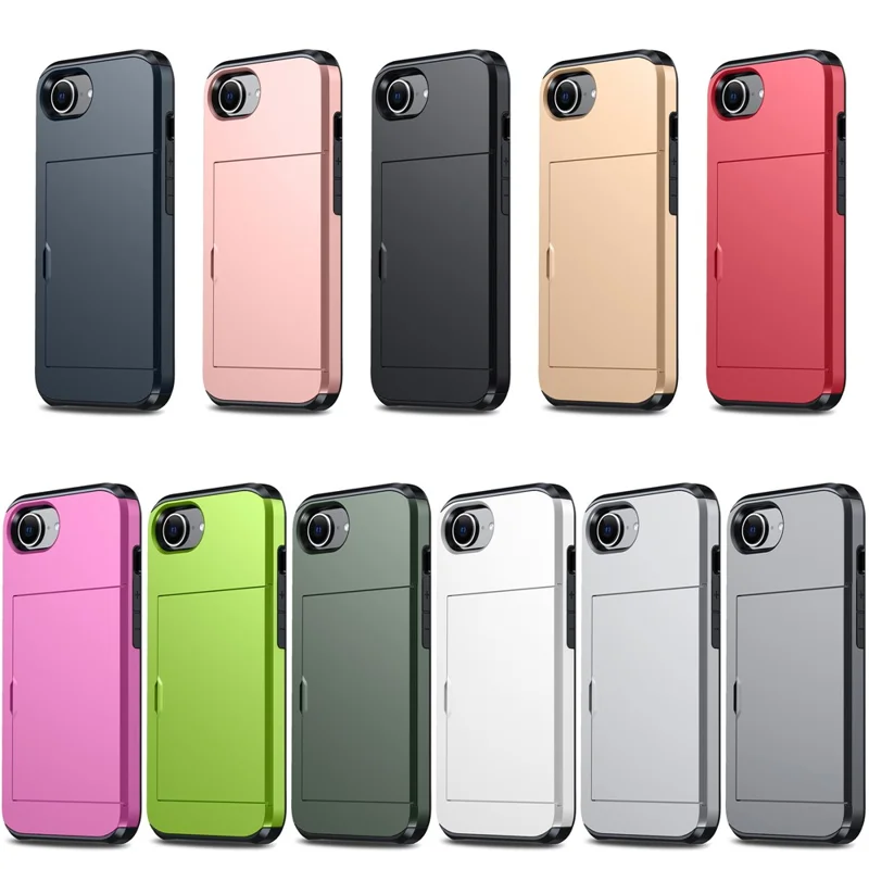 For iPhone 17e / 16e Case TPU + PC Dual Layer Armor Phone Cover with Sliding Card Slot - Pink