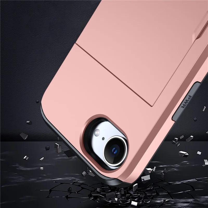 For iPhone 17e / 16e Case TPU + PC Dual Layer Armor Phone Cover with Sliding Card Slot - Pink