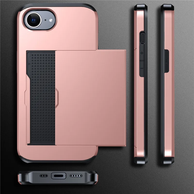 For iPhone 17e / 16e Case TPU + PC Dual Layer Armor Phone Cover with Sliding Card Slot - Pink