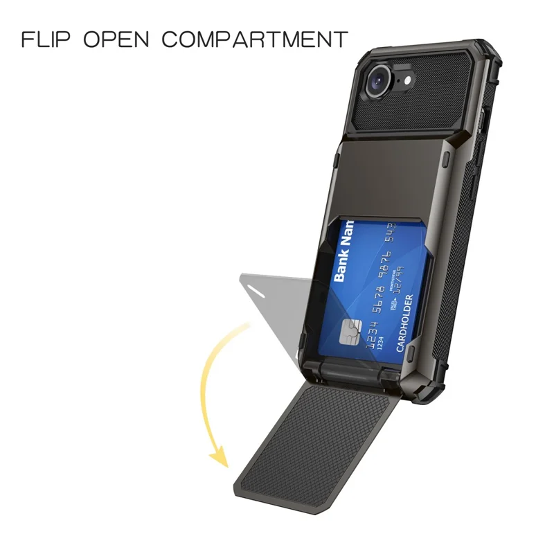 For iPhone 16e Phone Cover PC+TPU Dual Layer Back Case with Card Holder - Black