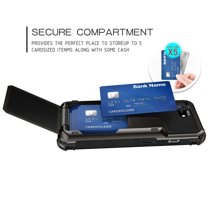 For iPhone 16e Phone Cover PC+TPU Dual Layer Back Case with Card Holder - Black