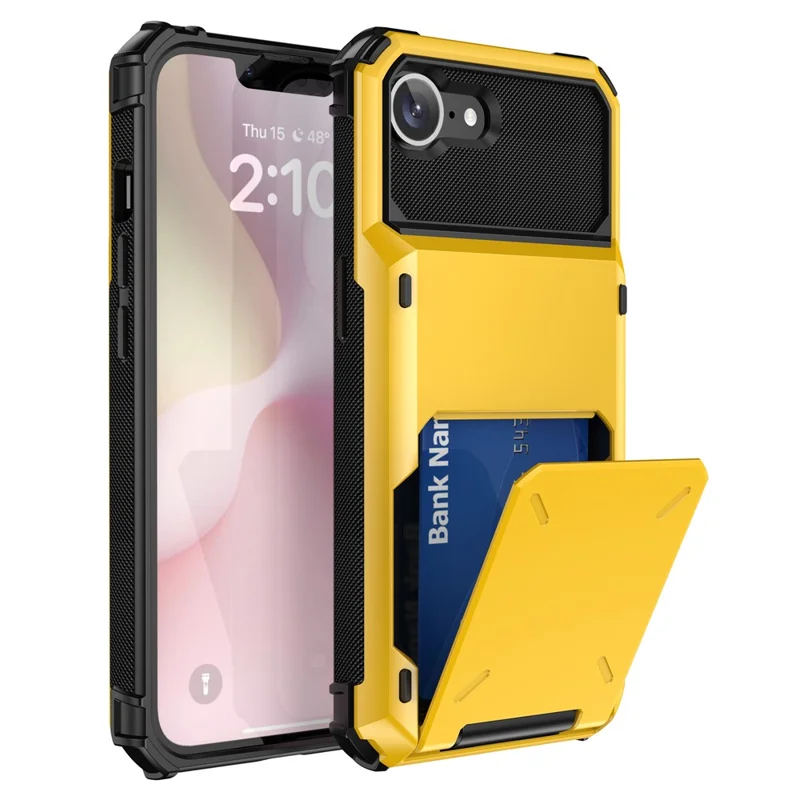 For iPhone 17e / 16e Phone Cover PC+TPU Dual Layer Back Case with Card Holder - Yellow