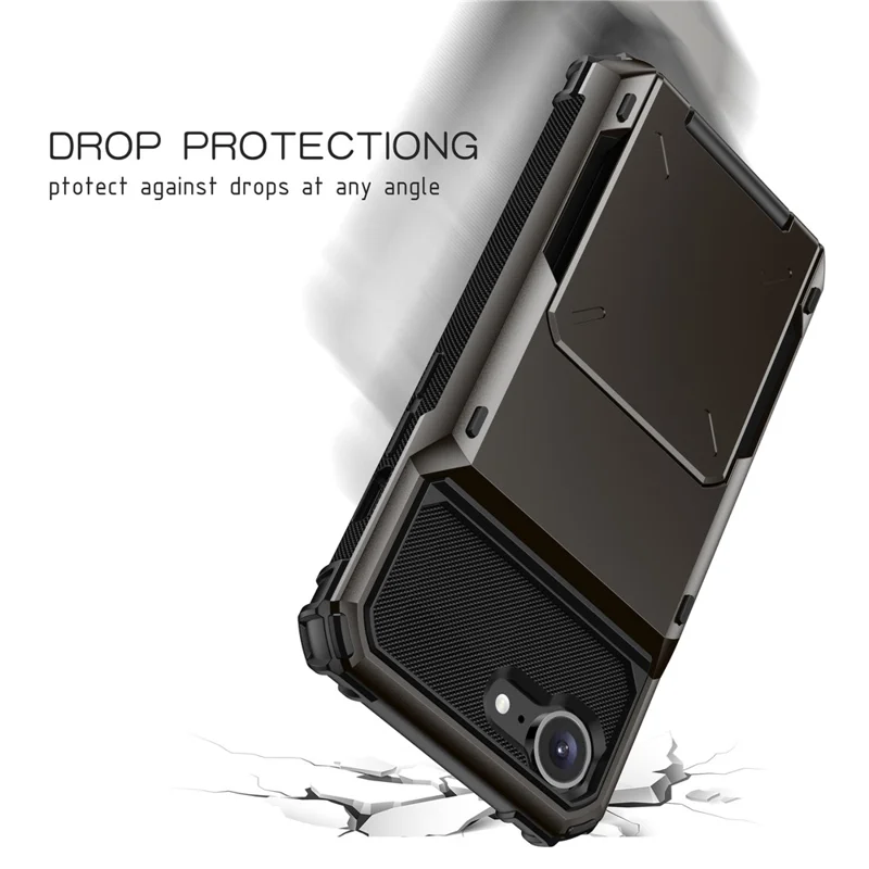 For iPhone 17e / 16e Phone Cover PC+TPU Dual Layer Back Case with Card Holder - Yellow