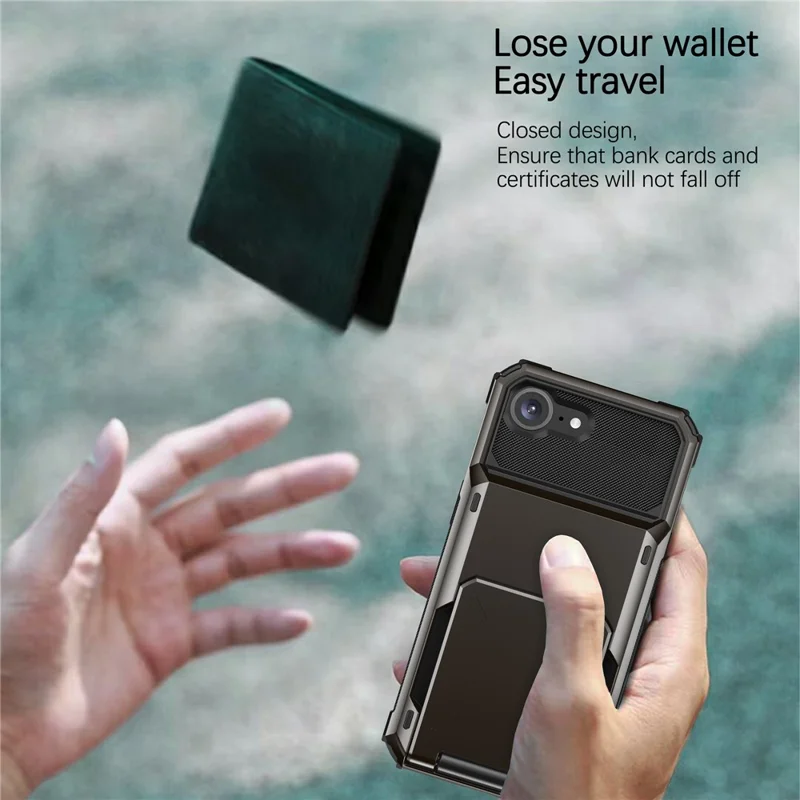 For iPhone 17e / 16e Phone Cover PC+TPU Dual Layer Back Case with Card Holder - Yellow