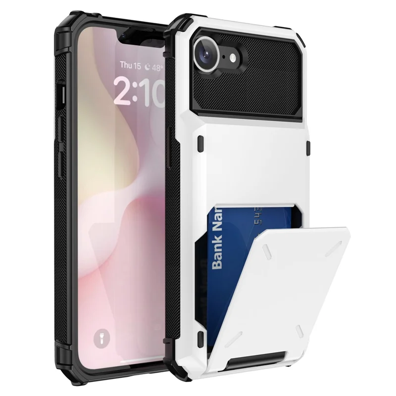 For iPhone 17e / 16e Phone Cover PC+TPU Dual Layer Back Case with Card Holder - White