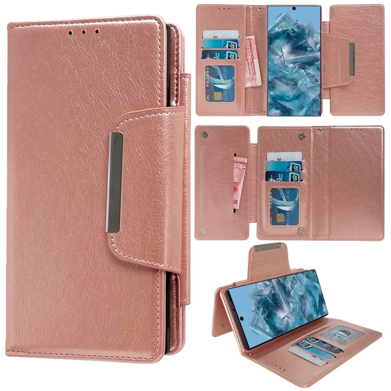 For Google Pixel 9 Pro XL Case Wallet PU Leather Detachable 2-in-1 Design Smart Phone Cover - Rose Gold
