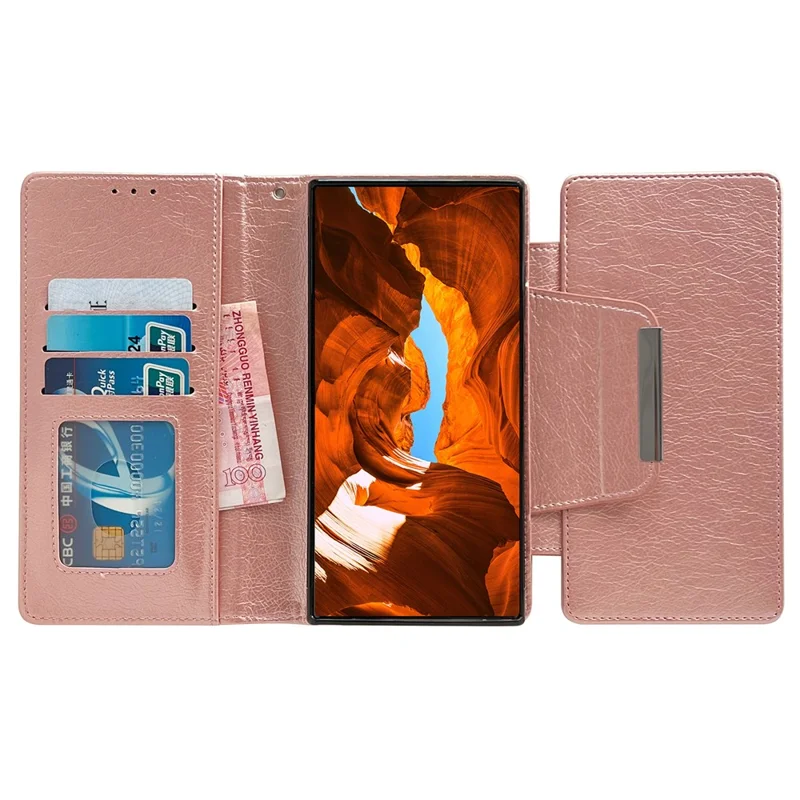 For Google Pixel 9 Pro XL Case Wallet PU Leather Detachable 2-in-1 Design Smart Phone Cover - Rose Gold
