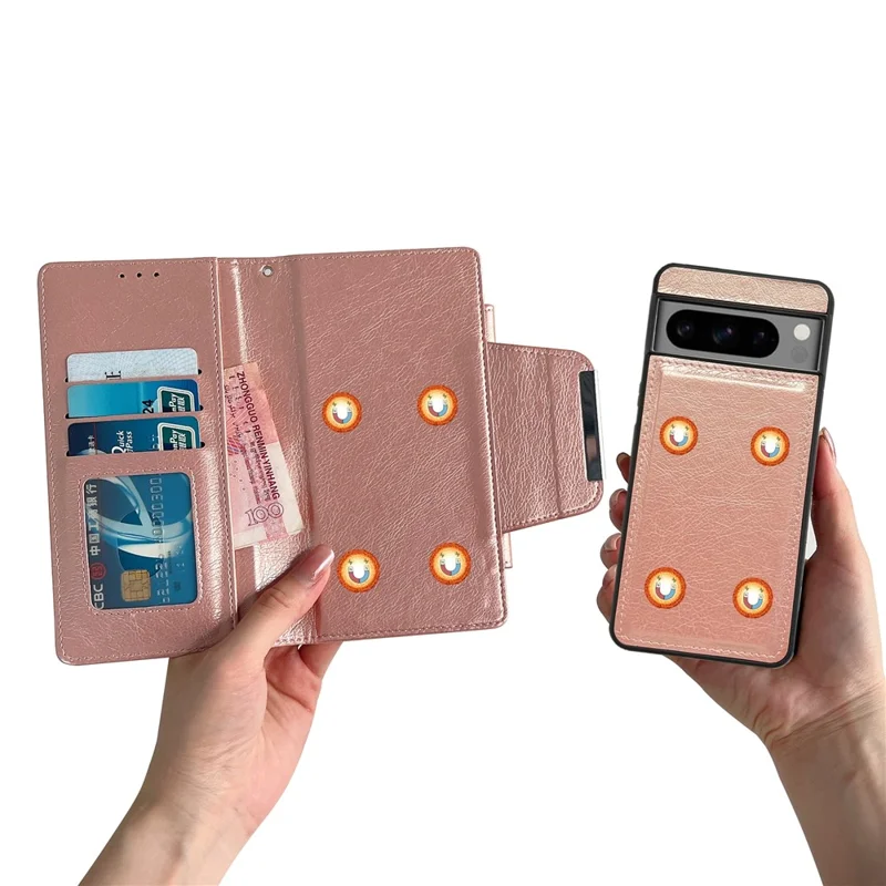 For Google Pixel 9 Pro XL Case Wallet PU Leather Detachable 2-in-1 Design Smart Phone Cover - Rose Gold