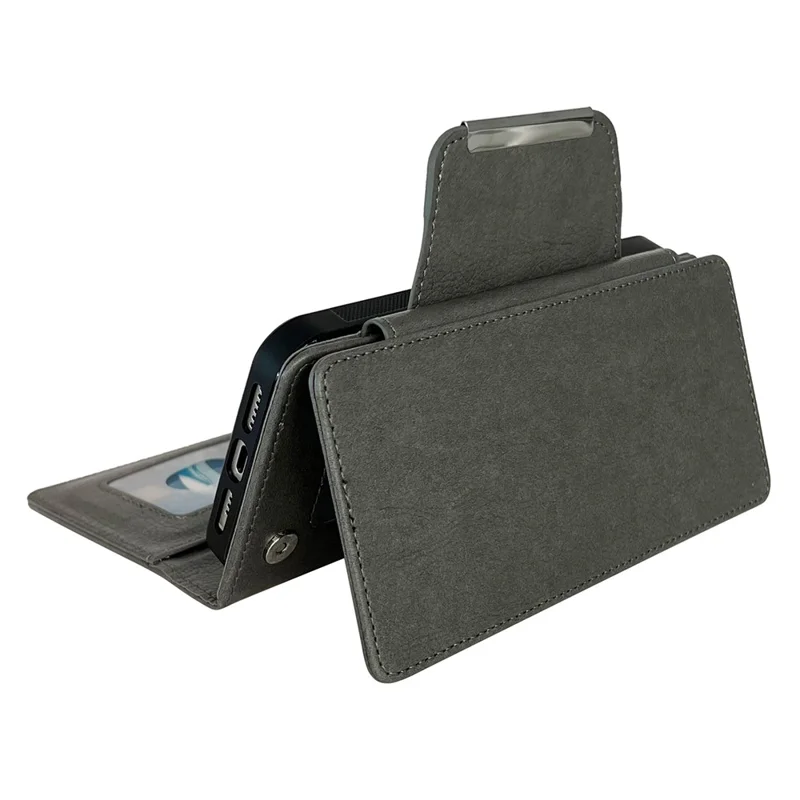 For iPhone 15 Case Detachable 2-in-1 Leather Wallet Phone Cover - Grey