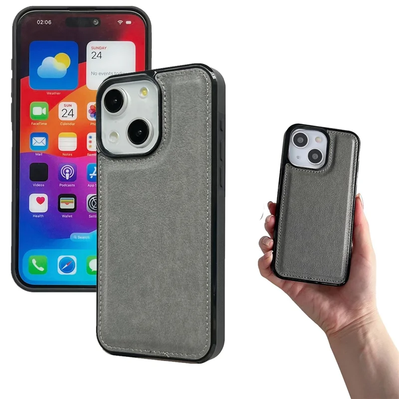 For iPhone 15 Case Detachable 2-in-1 Leather Wallet Phone Cover - Grey