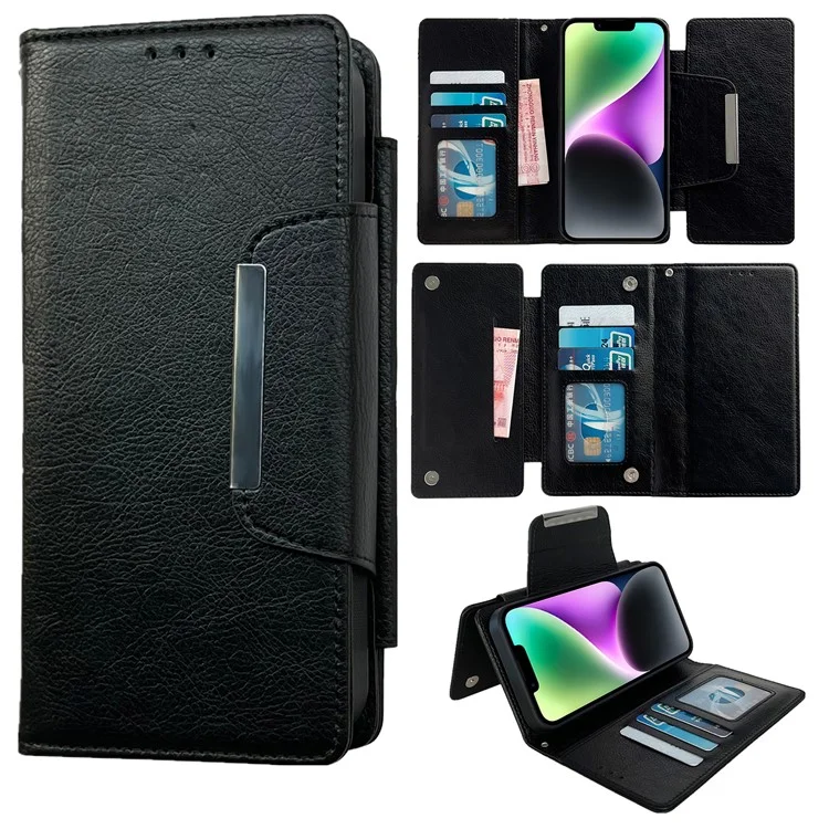 For iPhone 14 Plus Case PU Leather Detachable 2-in-1 Design Wallet Phone Cover - Black