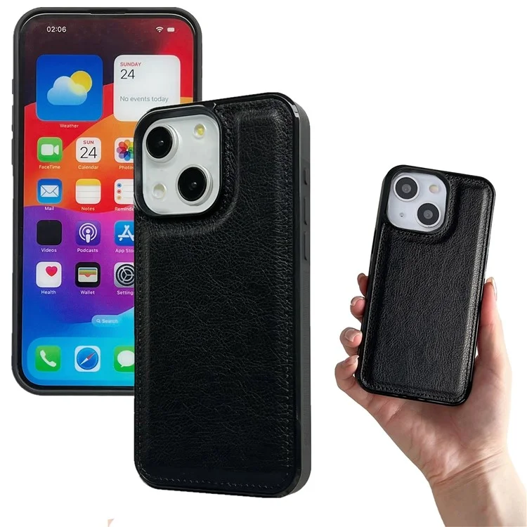 For iPhone 14 Plus Case PU Leather Detachable 2-in-1 Design Wallet Phone Cover - Black