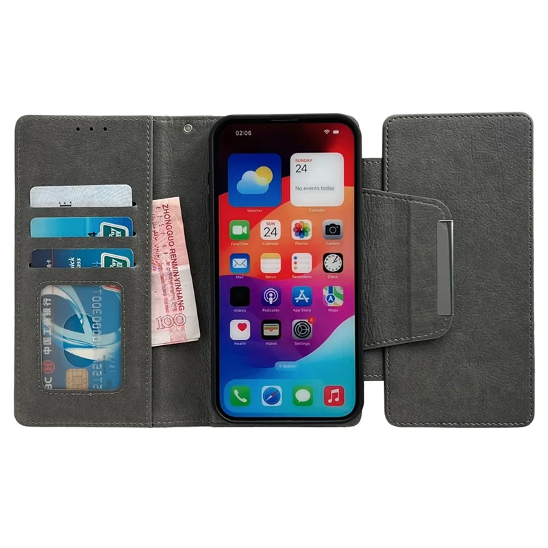 For iPhone 14 Plus Case PU Leather Detachable 2-in-1 Design Wallet Phone Cover - Grey