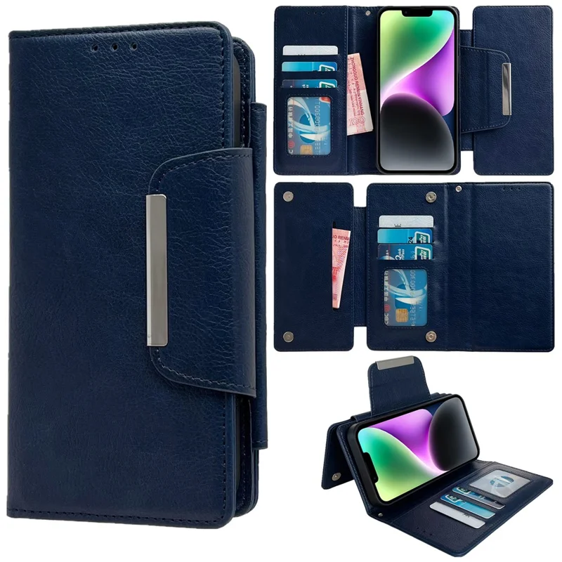 For iPhone 14 Plus Case PU Leather Detachable 2-in-1 Design Wallet Phone Cover - Sapphire