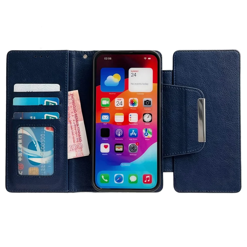 For iPhone 14 Plus Case PU Leather Detachable 2-in-1 Design Wallet Phone Cover - Sapphire