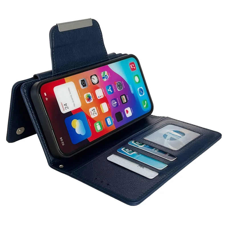 For iPhone 14 Plus Case PU Leather Detachable 2-in-1 Design Wallet Phone Cover - Sapphire