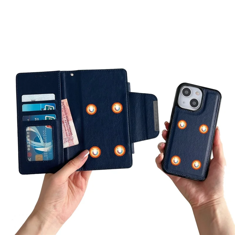 For iPhone 14 Plus Case PU Leather Detachable 2-in-1 Design Wallet Phone Cover - Sapphire