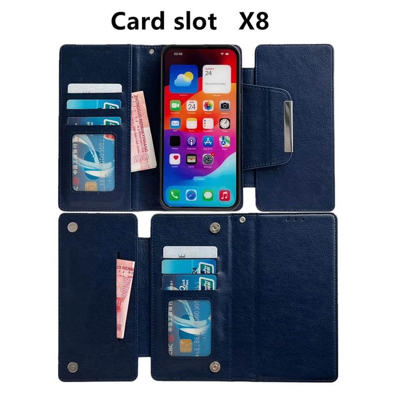 For iPhone 14 Plus Case PU Leather Detachable 2-in-1 Design Wallet Phone Cover - Sapphire