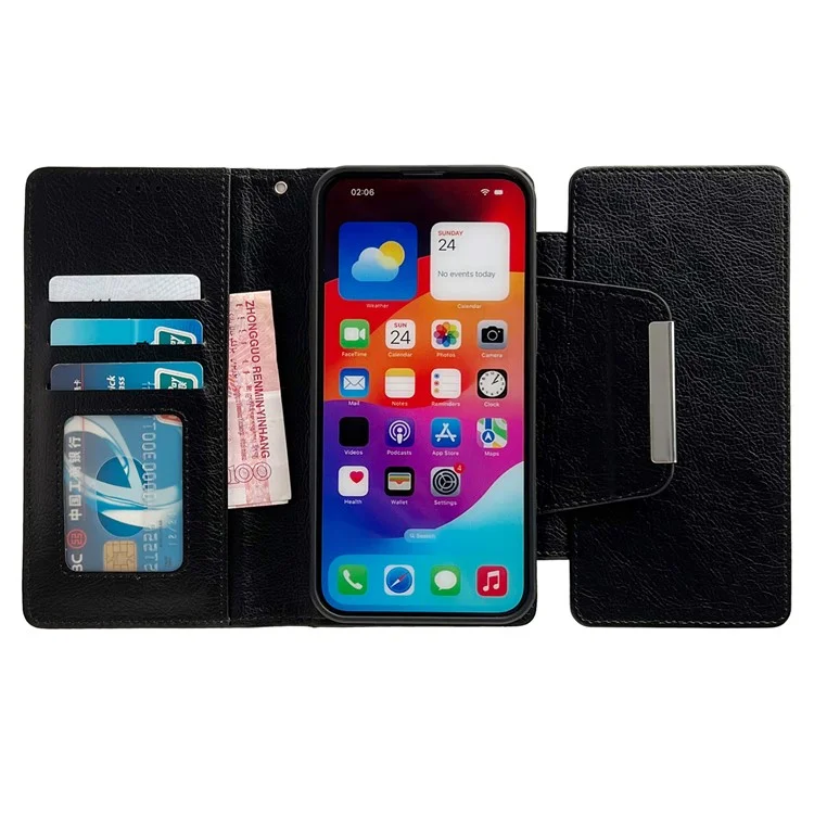 Per iPhone 13 Wallet Case Staccabile 2-in-1 Custodia per Telefono a Prova di Shock in Pelle - Nero