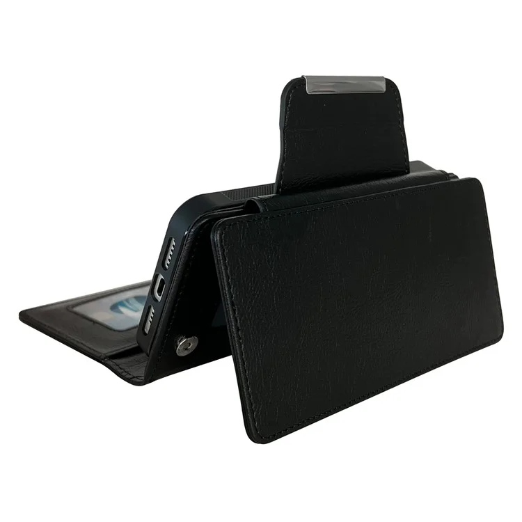 Per iPhone 13 Wallet Case Staccabile 2-in-1 Custodia per Telefono a Prova di Shock in Pelle - Nero