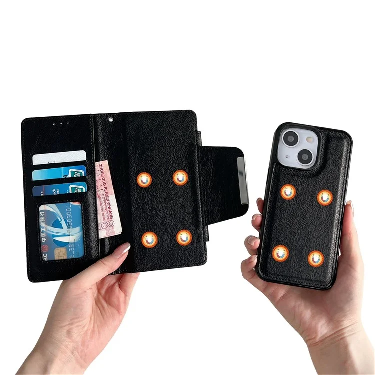 Per iPhone 13 Wallet Case Staccabile 2-in-1 Custodia per Telefono a Prova di Shock in Pelle - Nero