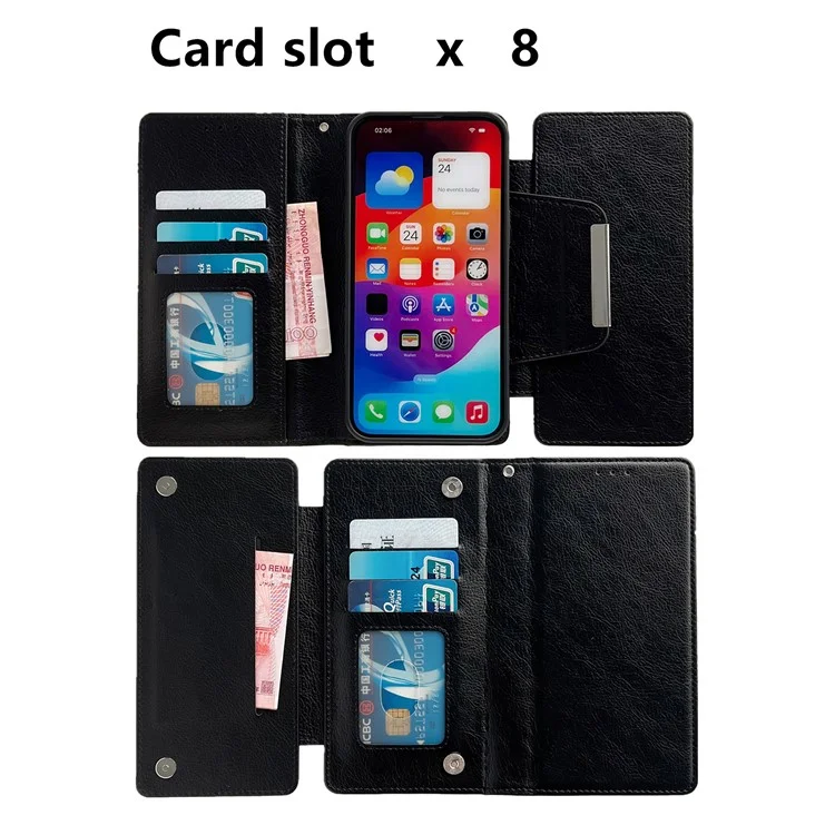 Per iPhone 13 Wallet Case Staccabile 2-in-1 Custodia per Telefono a Prova di Shock in Pelle - Nero