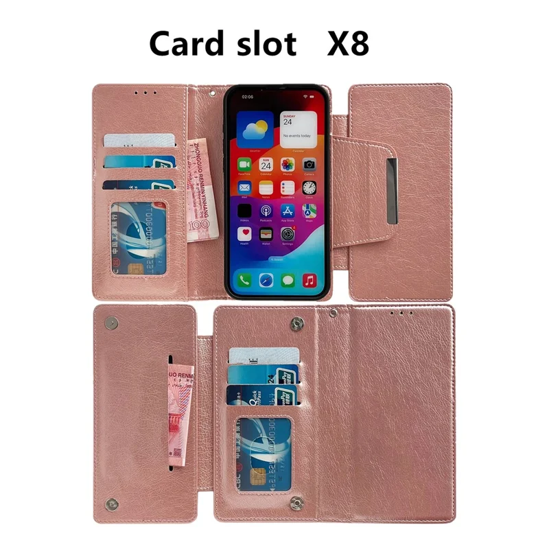 For iPhone 13 Wallet Case Detachable 2-in-1 Shockproof Leather Phone Cover - Rose Gold