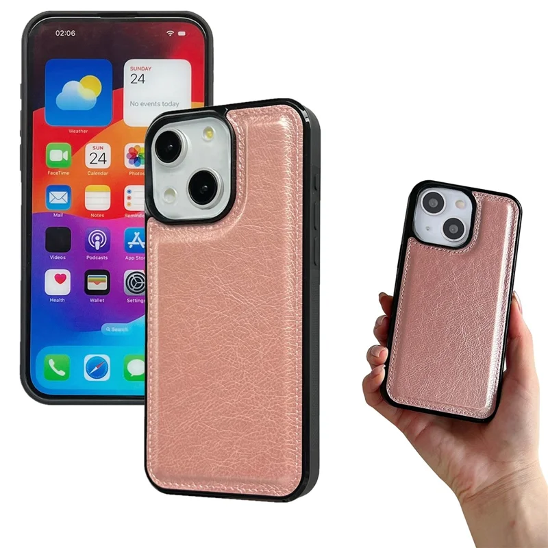 For iPhone 13 Wallet Case Detachable 2-in-1 Shockproof Leather Phone Cover - Rose Gold