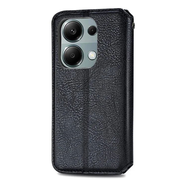 For Xiaomi Redmi Note 13 Pro 4G / Poco M6 Pro 4G PU Leather Case Rhombus Imprint Wallet Stand Phone Cover - Black