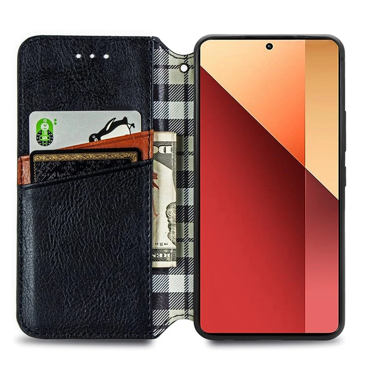 For Xiaomi Redmi Note 13 Pro 4G / Poco M6 Pro 4G PU Leather Case Rhombus Imprint Wallet Stand Phone Cover - Black