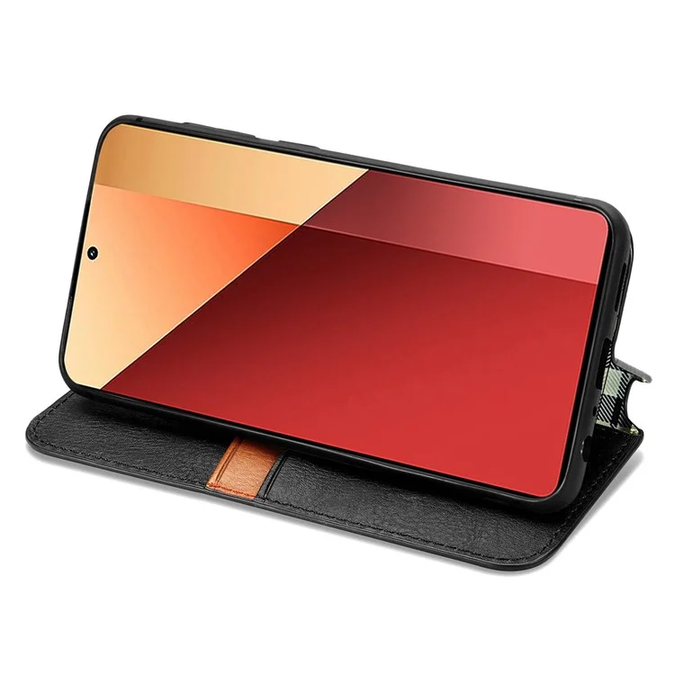 For Xiaomi Redmi Note 13 Pro 4G / Poco M6 Pro 4G PU Leather Case Rhombus Imprint Wallet Stand Phone Cover - Black