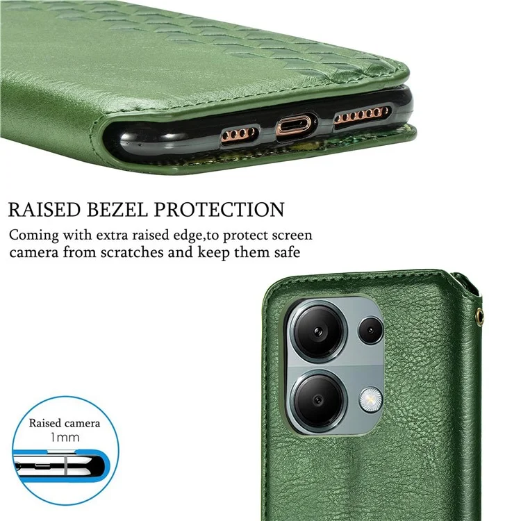 For Xiaomi Redmi Note 13 Pro 4G / Poco M6 Pro 4G PU Leather Case Rhombus Imprint Wallet Stand Phone Cover - Black