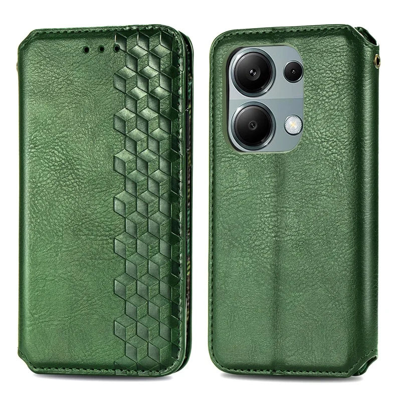 Para Xiaomi Redmi Note 13 Pro 4G / Poco M6 Pro 4G Capa de Telefone Carteira de Couro com Padrão Rômbico - Verde