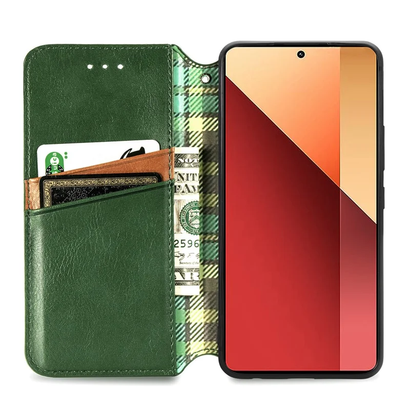 Para Xiaomi Redmi Note 13 Pro 4G / Poco M6 Pro 4G Capa de Telefone Carteira de Couro com Padrão Rômbico - Verde