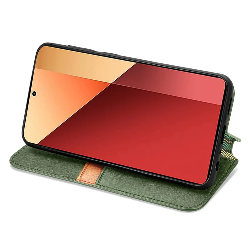 Para Xiaomi Redmi Note 13 Pro 4G / Poco M6 Pro 4G Capa de Telefone Carteira de Couro com Padrão Rômbico - Verde