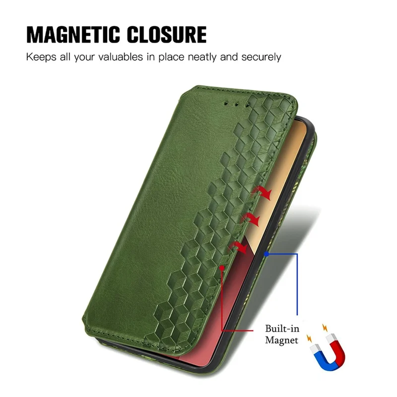 Para Xiaomi Redmi Note 13 Pro 4G / Poco M6 Pro 4G Capa de Telefone Carteira de Couro com Padrão Rômbico - Verde