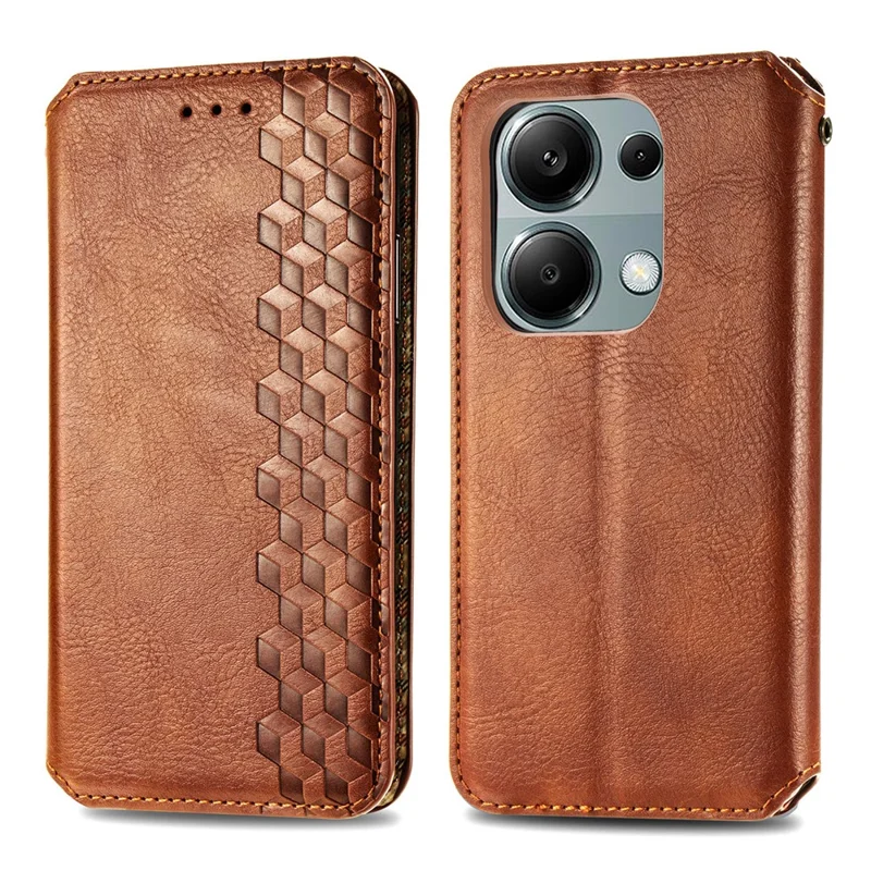 For Xiaomi Redmi Note 13 Pro 4G / Poco M6 Pro 4G PU Leather Case Rhombus Imprint Wallet Stand Phone Cover - Brown