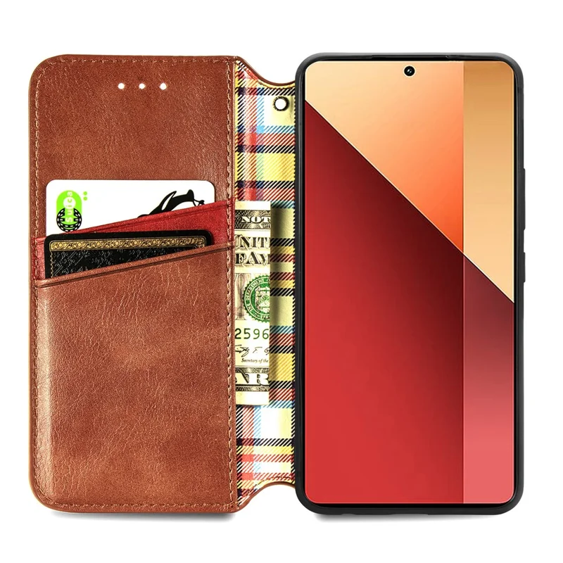 For Xiaomi Redmi Note 13 Pro 4G / Poco M6 Pro 4G PU Leather Case Rhombus Imprint Wallet Stand Phone Cover - Brown